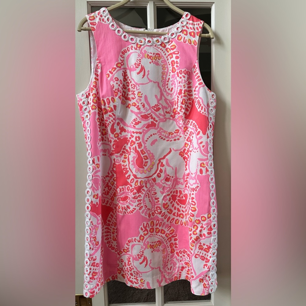Lilly Pullitzer “Trunk in Love” Mila Shift Dress.  Hot pink & coral. W size 14